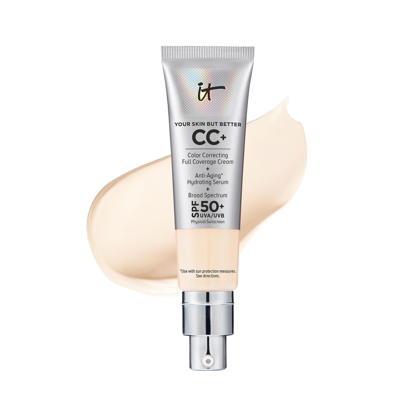 IT Cosmetics Your Skin But Better CC+ Cream - Color Correcting Cream, Full-Coverage Foundation, Hydrating Serum & SPF 50+ Sunscreen - Natural Finish - 1.08 fl oz
