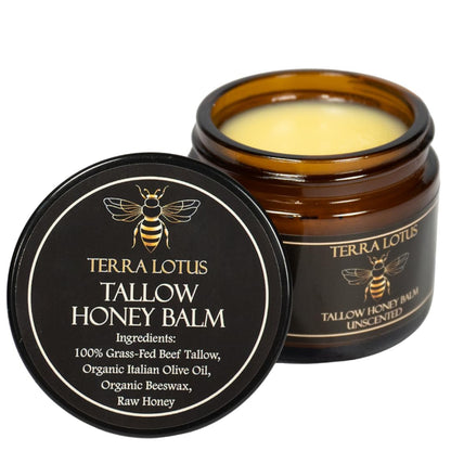 Organic Grass-Fed Beef Tallow Balm with Raw Honey – All-Natural Unscented Moisturizing Cream for Soft & Smooth Skin (2oz)