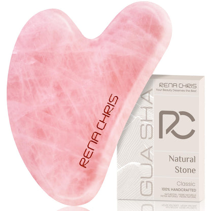 Rena Chris Gua Sha Facial Tools, Natural Jade Stone Guasha, Manual Massage Sticks for Jawline Sculpting and Puffiness Reducing, Facial Massage Tool, Skin-Care Tool (Green)