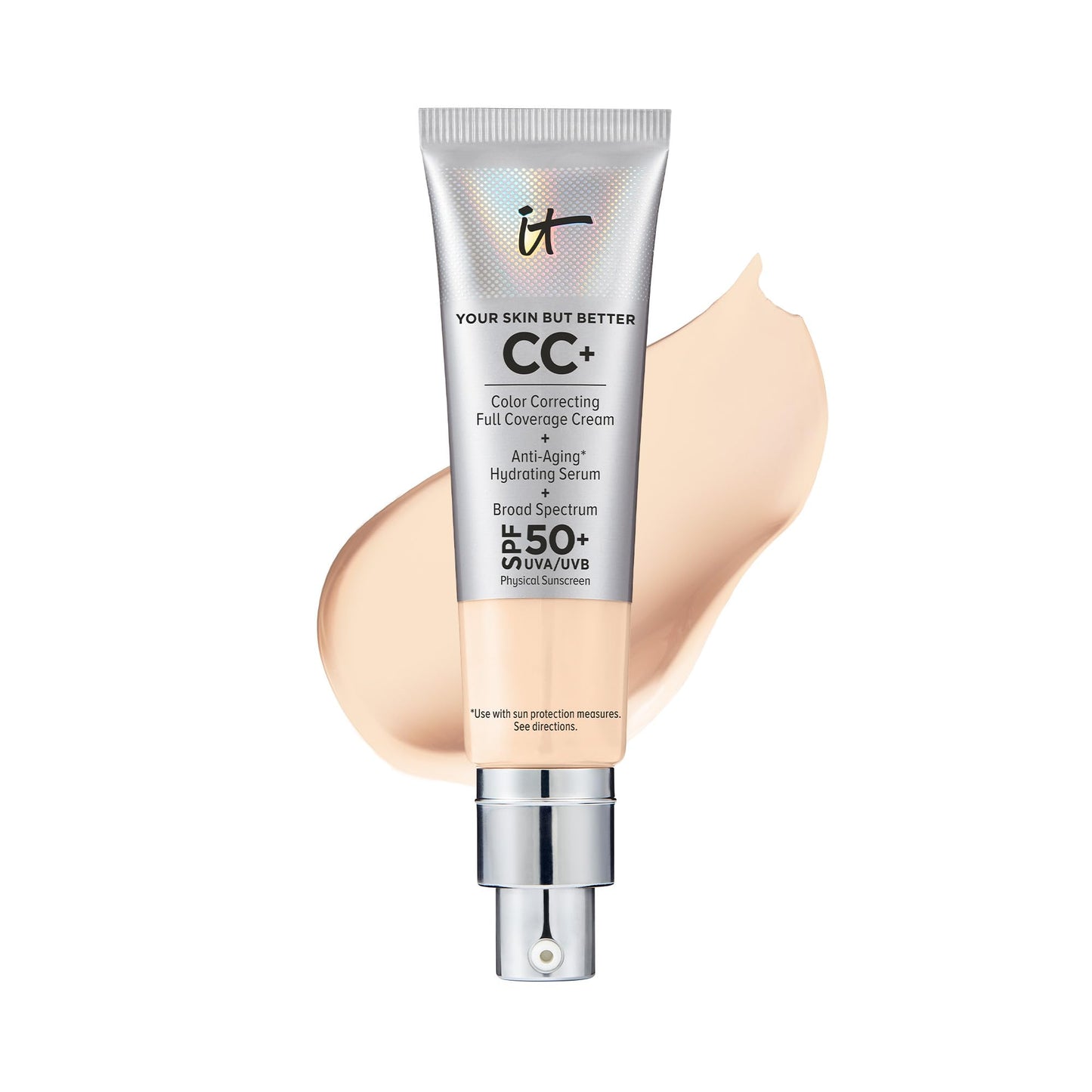 IT Cosmetics Your Skin But Better CC+ Cream - Color Correcting Cream, Full-Coverage Foundation, Hydrating Serum & SPF 50+ Sunscreen - Natural Finish - 1.08 fl oz