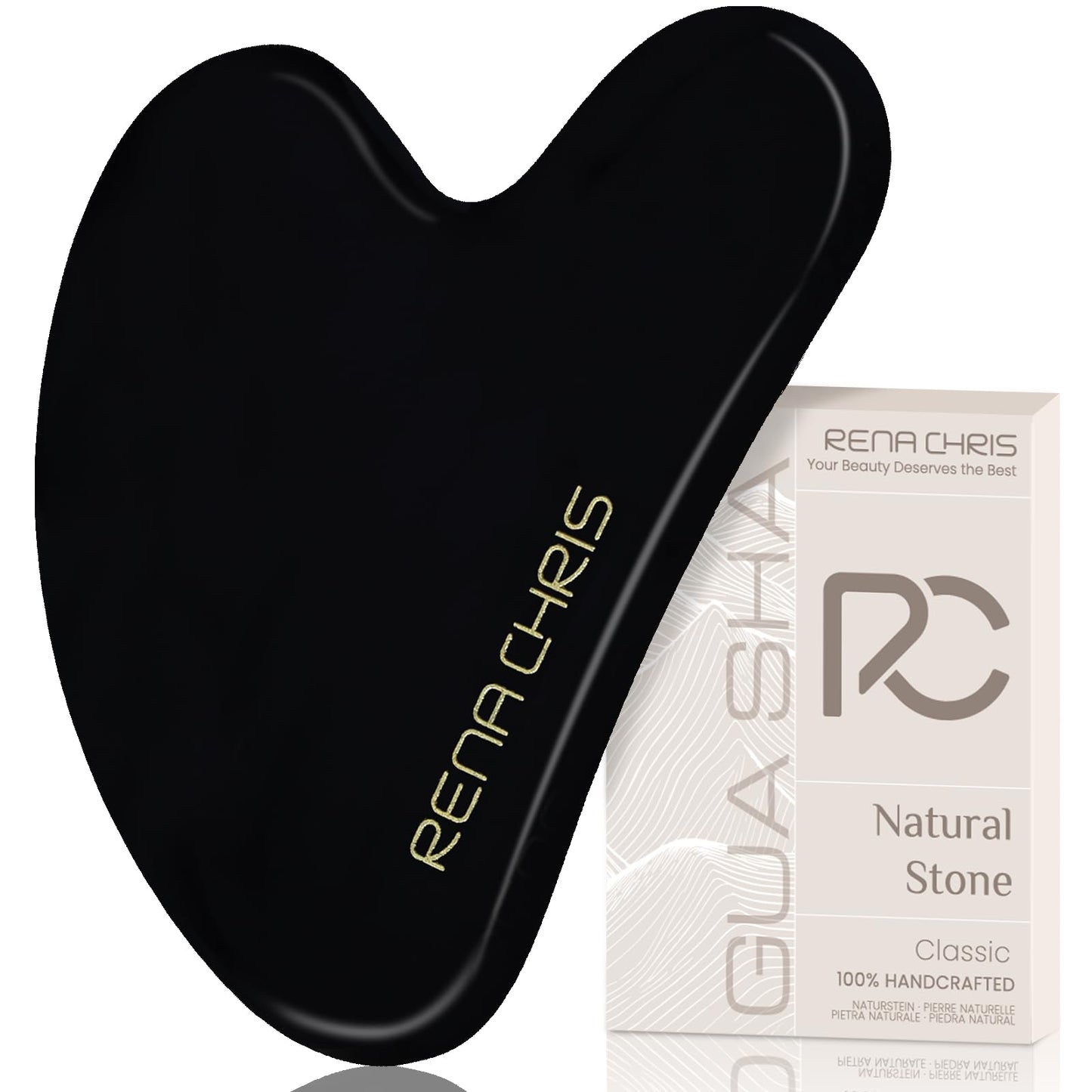 Rena Chris Gua Sha Facial Tools, Natural Jade Stone Guasha, Manual Massage Sticks for Jawline Sculpting and Puffiness Reducing, Facial Massage Tool, Skin-Care Tool (Green)