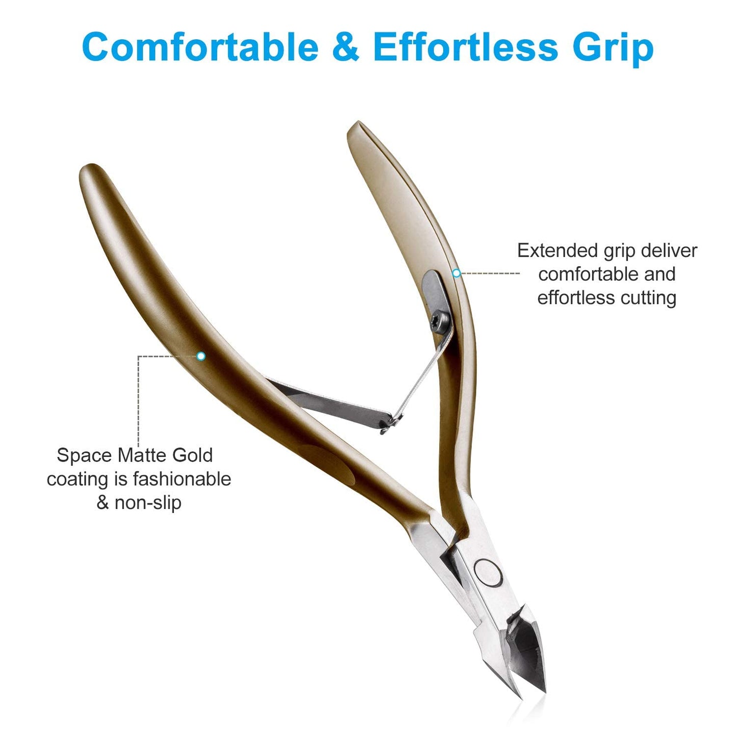 Cuticle Nippers 3/4 Cuticle Trimmer Clippers Stainless Steel Scissors Extremely Sharp Edge Cutter Pedicure Treatment Manicure Tool, opove X7 Matte Gold