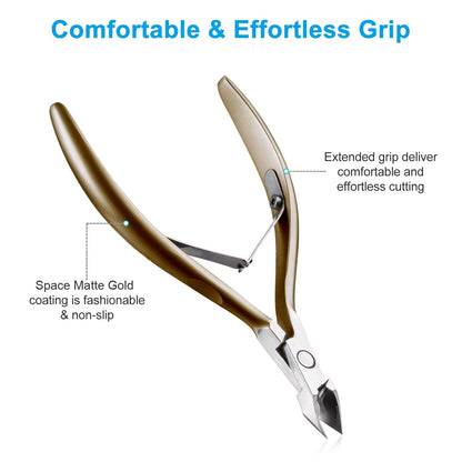 Cuticle Nippers 3/4 Cuticle Trimmer Clippers Stainless Steel Scissors Extremely Sharp Edge Cutter Pedicure Treatment Manicure Tool, opove X7 Matte Gold