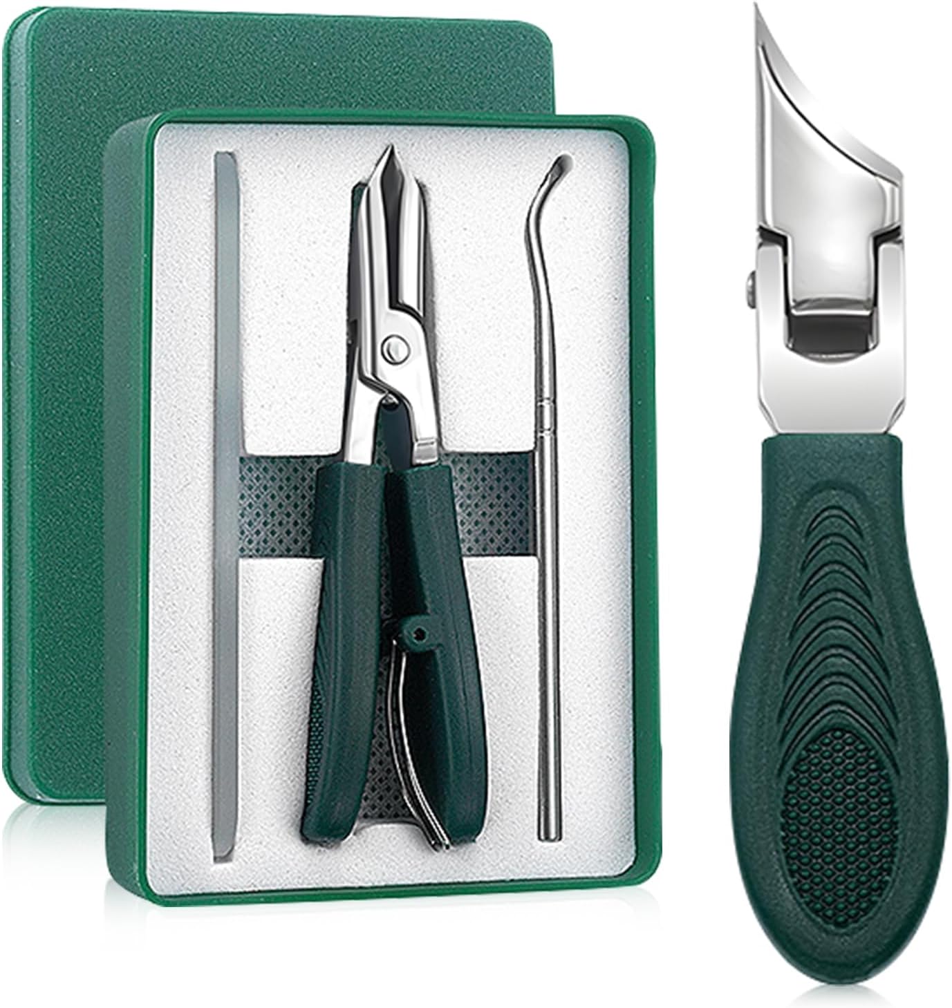 Eagle Beak Beveled Nail Clippers,3-Piece Sets of Eagle Beak Beveled Nails Clippers, Long Handle Wide Jaw Opening Anti-Splash Slanted Nail Clipper for Thick Nails, Seniors&Ingrown Care (Green)