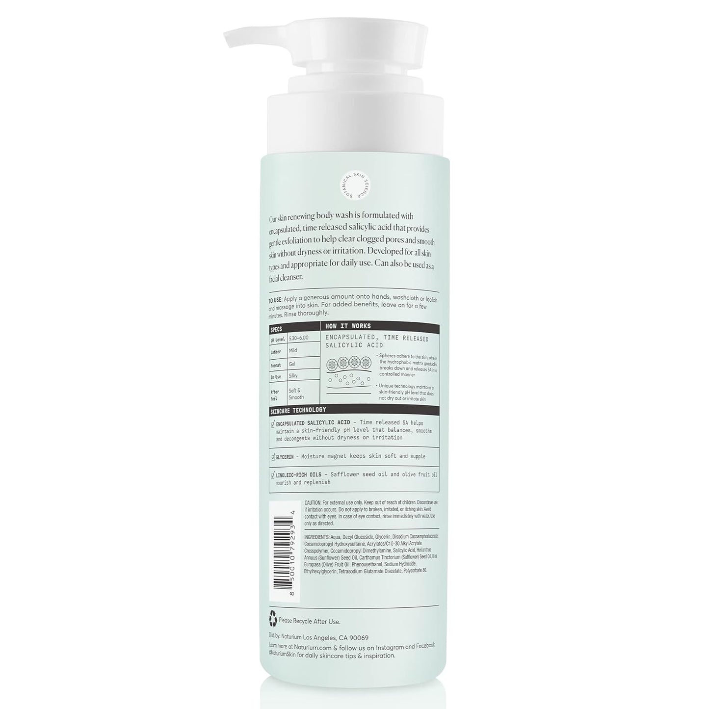 Naturium The Perfector Salicylic Acid Body Wash, Gentle & Smoothing Cleanser, 16.9 oz