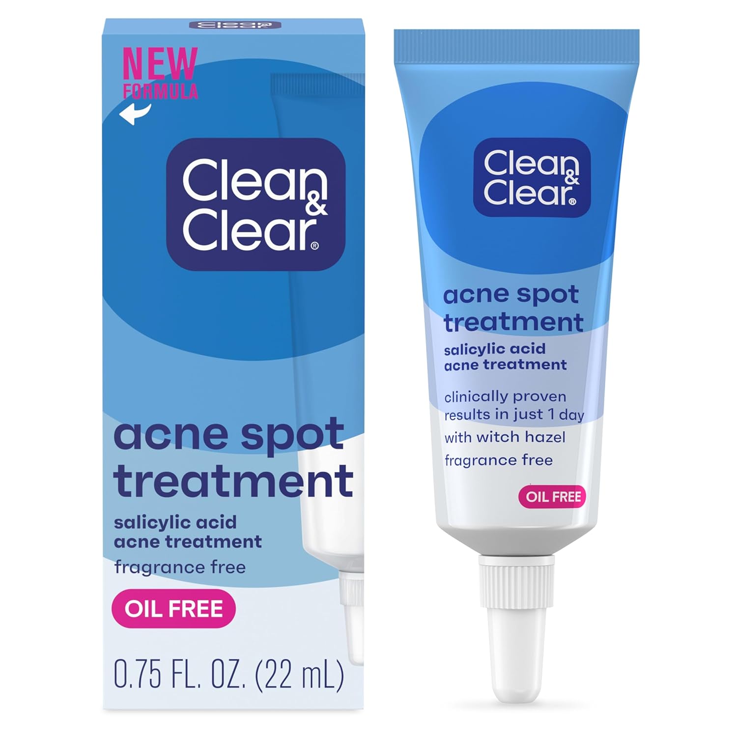 Clean & Clear Acne Spot Treatment Gel Cream with 2% Salicylic Acid, Oil-Free Topical Acne Treatment with Witch Hazel for Clinically Proven Results in 1 Day, Fragrance Free, 0.75 fl. oz