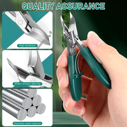 Eagle Beak Beveled Nail Clippers,3-Piece Sets of Eagle Beak Beveled Nails Clippers, Long Handle Wide Jaw Opening Anti-Splash Slanted Nail Clipper for Thick Nails, Seniors&Ingrown Care (Green)