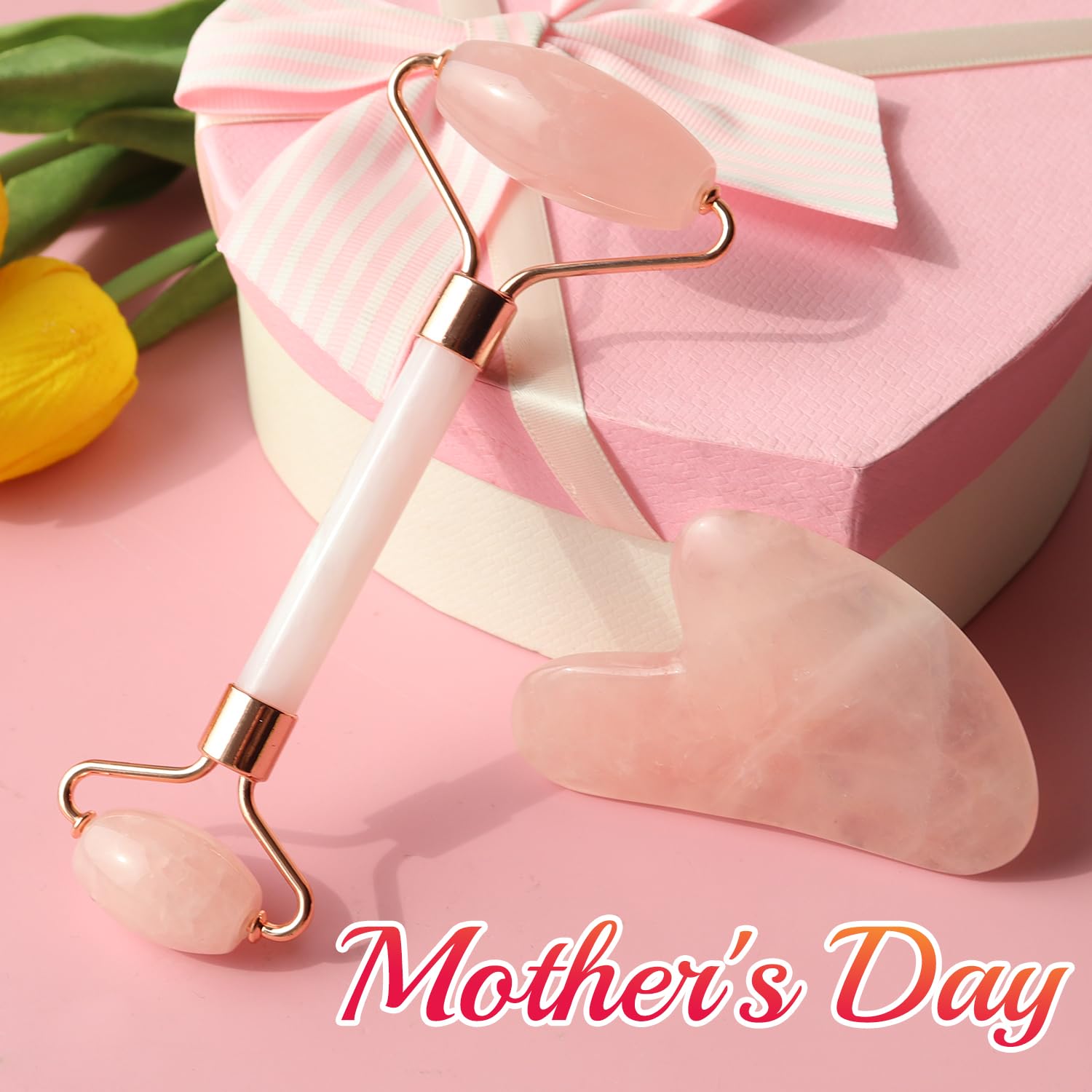 BAIMEI IcyMe Jade Roller & Gua Sha, Face Roller Redness Reducing Skin Care Tools, Self Care Pink Gift for Men Women, Massager for Face, Eyes, Neck, Relieve Fine Lines and Wrinkles - Rose Quartz