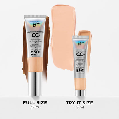 IT Cosmetics Your Skin But Better CC+ Cream - Color Correcting Cream, Full-Coverage Foundation, Hydrating Serum & SPF 50+ Sunscreen - Natural Finish - 1.08 fl oz