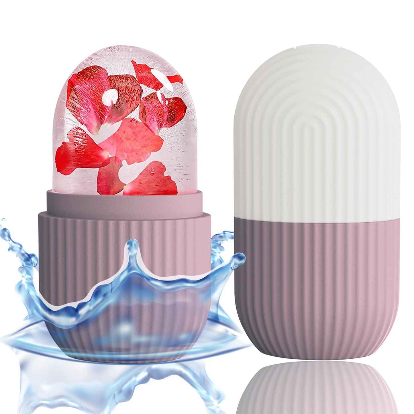 XHJRI Ice Cube Roller Massager for Face, Eyes and Neck Naturally Conditioning and Skin Care,De-Puff Eye Bags,Reduce Migraine Pain,Reusable Massage Silicone Ice Mold (Pink)