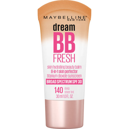 Maybelline Dream Fresh Skin Hydrating BB cream, 8-in-1 Skin Perfecting Beauty Balm with Broad Spectrum SPF 30, Sheer Tint Coverage, Oil-Free, Light/Medium, 1 Fl Oz