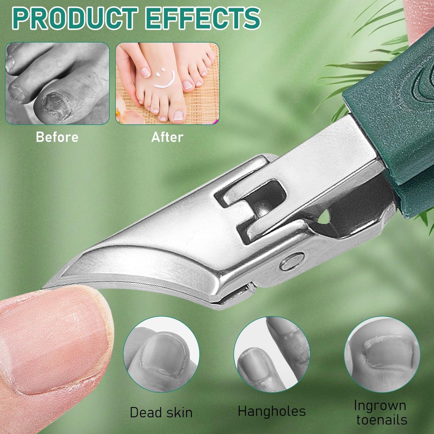 Eagle Beak Beveled Nail Clippers,3-Piece Sets of Eagle Beak Beveled Nails Clippers, Long Handle Wide Jaw Opening Anti-Splash Slanted Nail Clipper for Thick Nails, Seniors&Ingrown Care (Green)