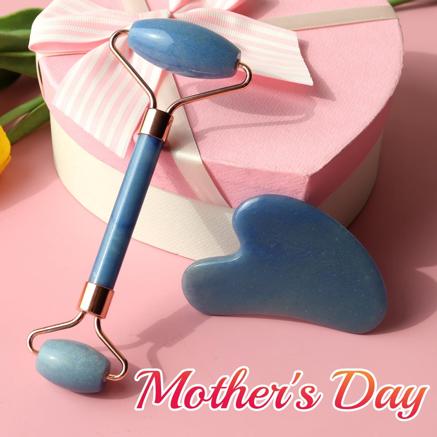 BAIMEI Jade Roller & Gua Sha, Face Roller, Facial Beauty Roller Skin Care Tools, Self Care Gift for Men Women, Massager for Face, Eyes, Neck, Relieve Fine Lines and Wrinkles - Blue