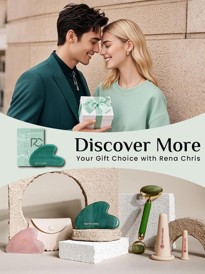 Rena Chris Gua Sha Facial Tools, Natural Jade Stone Guasha, Manual Massage Sticks for Jawline Sculpting and Puffiness Reducing, Facial Massage Tool, Skin-Care Tool (Green)