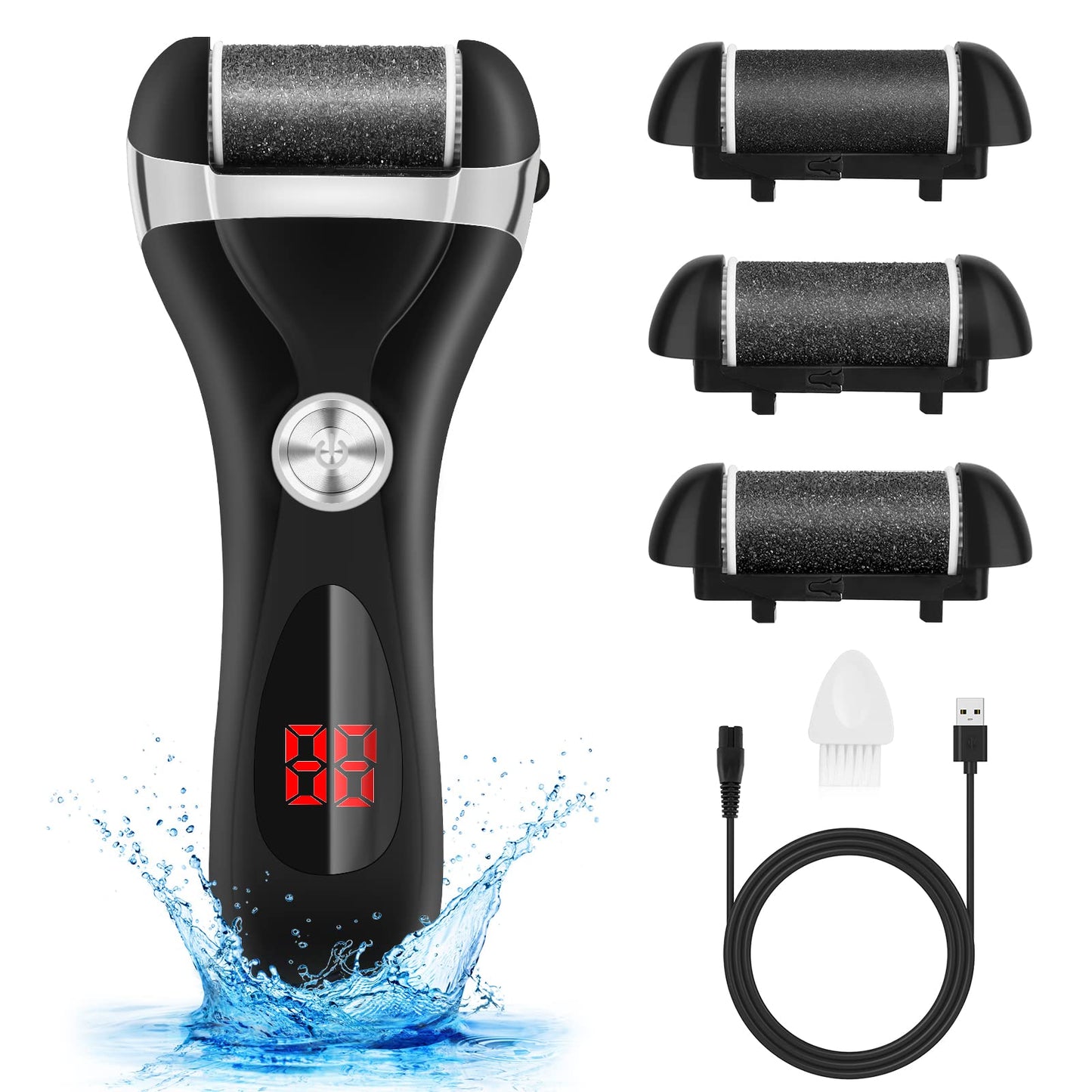 Electric Foot Callus Remover Kit, Elmchee Rechargeable Callous removers 3 Grinding Heads Waterproof Foot Scrubber File, Professional Pedicure Tools kit Feet Care for Dead, Cracked Dry Skin