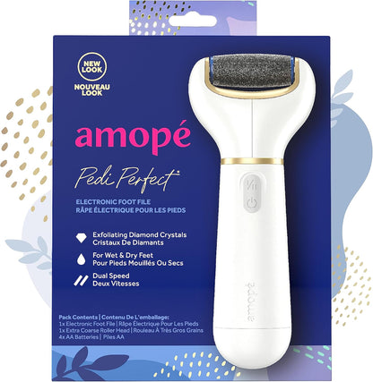 Amopé Pedi Perfect Electric Callus Remover Foot File w/ Diamond Crystals, Pedicure Tool for Feet, Removes Hard & Dead Skin, Feet Scrubber & Buffer, Splashproof, w/ Extra Coarse Roller Head, 1 Count