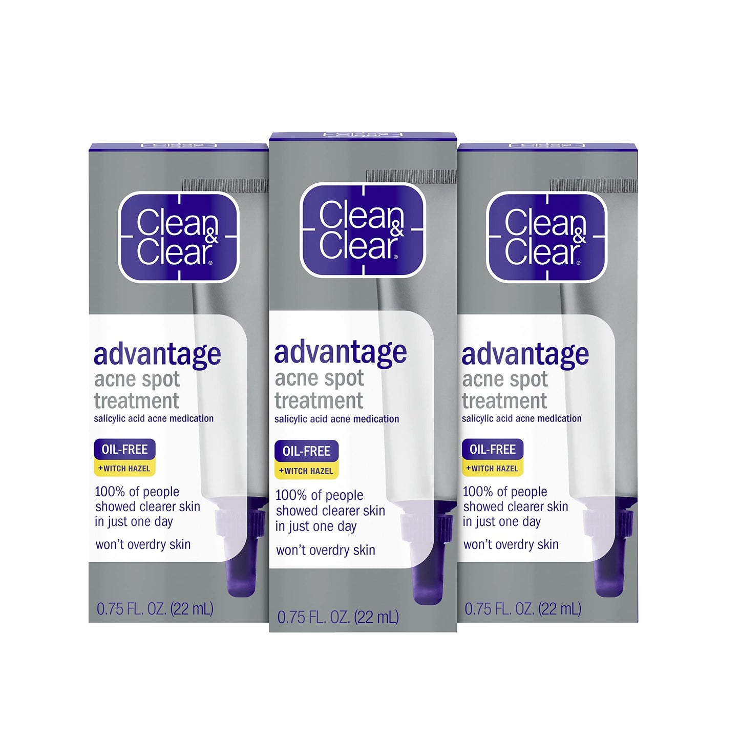 Clean & Clear Acne Spot Treatment Gel Cream with 2% Salicylic Acid, Oil-Free Topical Acne Treatment with Witch Hazel for Clinically Proven Results in 1 Day, Fragrance Free, 0.75 fl. oz