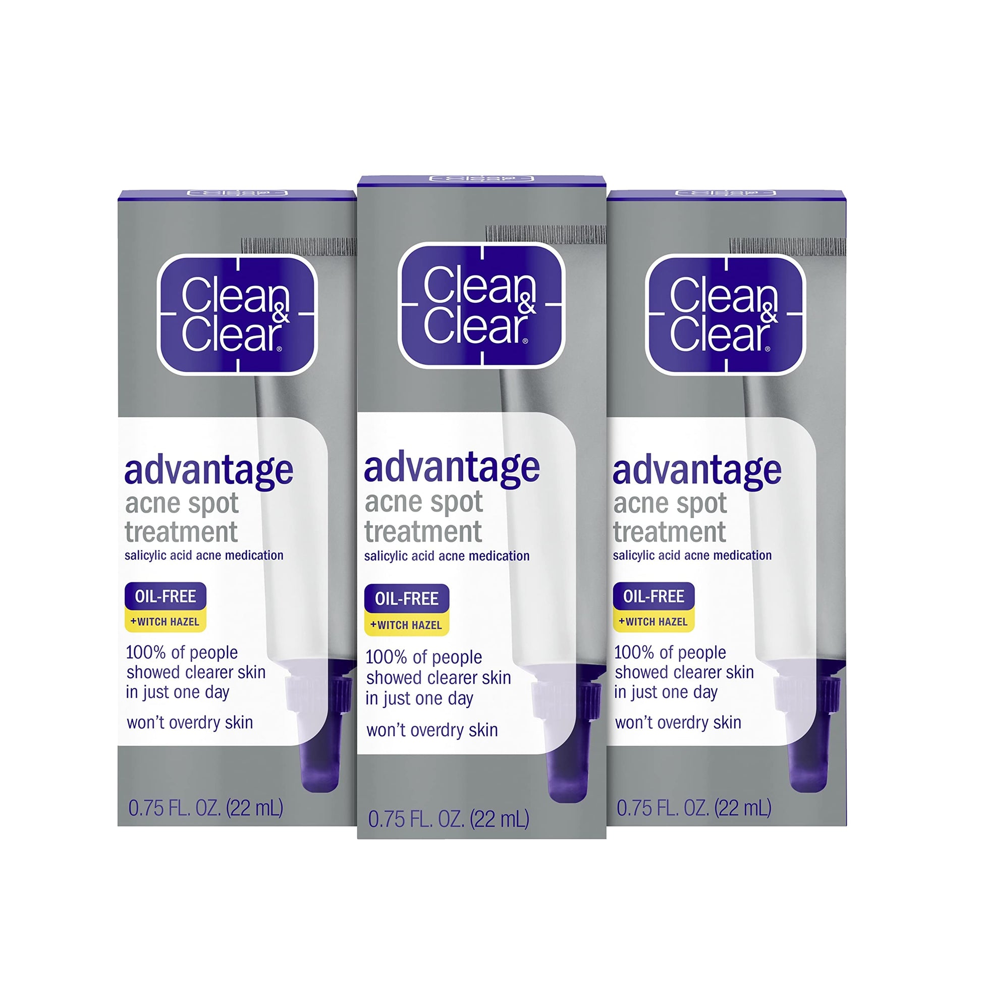 Clean & Clear Acne Spot Treatment Gel Cream with 2% Salicylic Acid, Oil-Free Topical Acne Treatment with Witch Hazel for Clinically Proven Results in 1 Day, Fragrance Free, 0.75 fl. oz