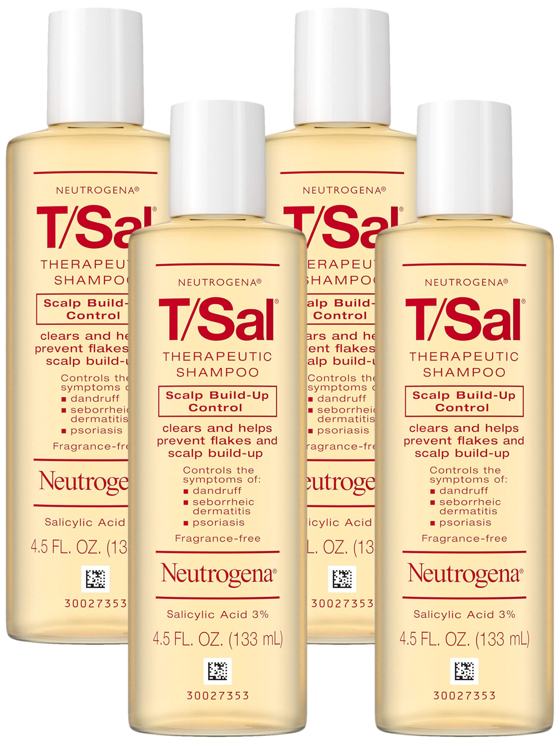 Neutrogena T/Sal Therapeutic Shampoo for Scalp Build-Up Control with Salicylic Acid, Scalp Treatment for Dandruff, Scalp Psoriasis & Seborrheic Dermatitis Relief, 4.5 fl. oz