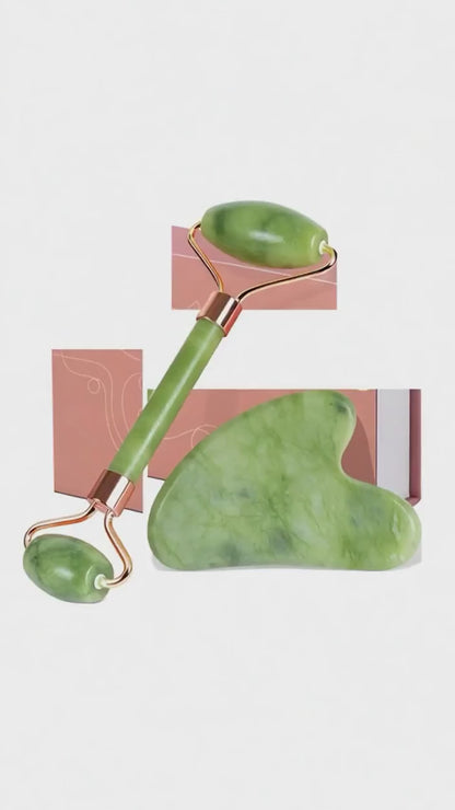 IcyMe Gua Sha & Jade Roller Set – Redness & Puffiness Relief (Green)